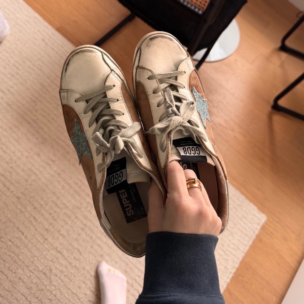 Golden Goose Sneaker Superstar in Brown and Light Blue Glitter, size 39 - Picture 8 of 9